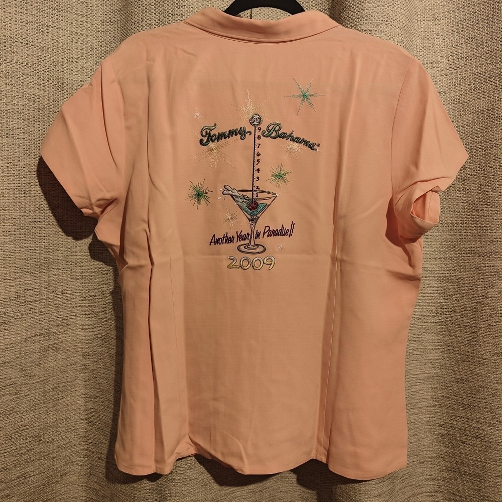 Tommy Bahama Peach Embroidered‎ Another Year in Paradise 2009 Shirt XL 16